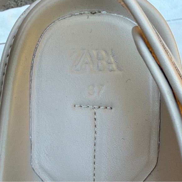 Zara Womens Open Toe Mesh Double Buckle Slingback Sandals Beige Size 37 Flat Dad - Picture 3 of 14